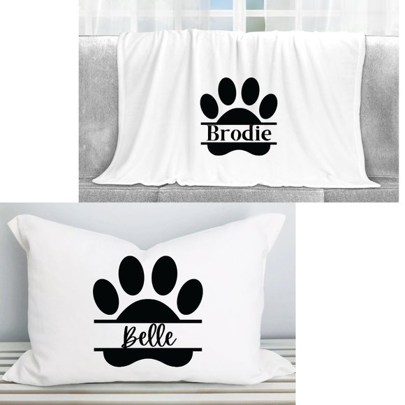 Pet Pawprint Blanket and Pillow Case Set - Picture 1 of 6
